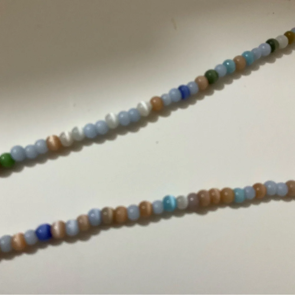 Hand Crafted Eyeglass Necklace Holder Gemstones Blue Beige Green Multi 26 inches